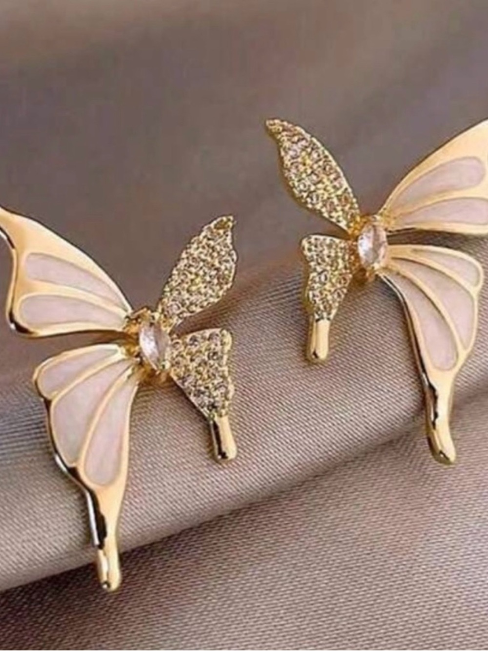 Gold and Pink Butterfly Wing Stud Earrings - Elegant Women Jewelry